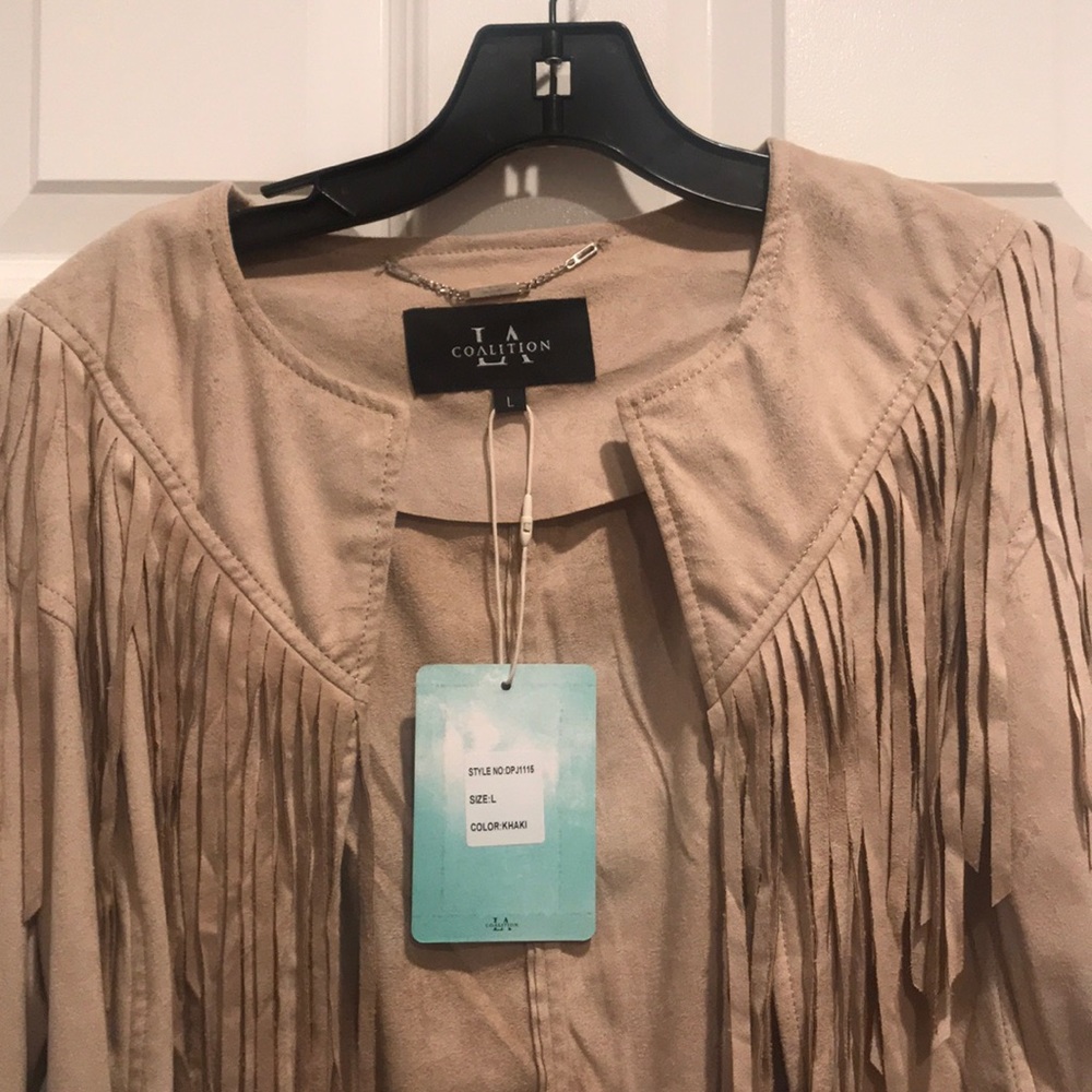 Faux suede fringe  jacket.